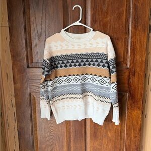 BiBi Cream and Gray Geometric Sweater